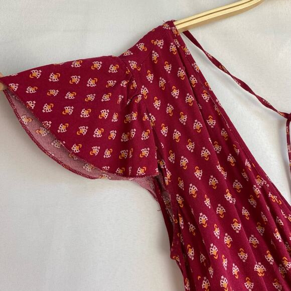 Xhilaration Floral Faux Wrap Maxi Dress Women Size S Red Cottagecore Ruffle Boho - Picture 6 of 11